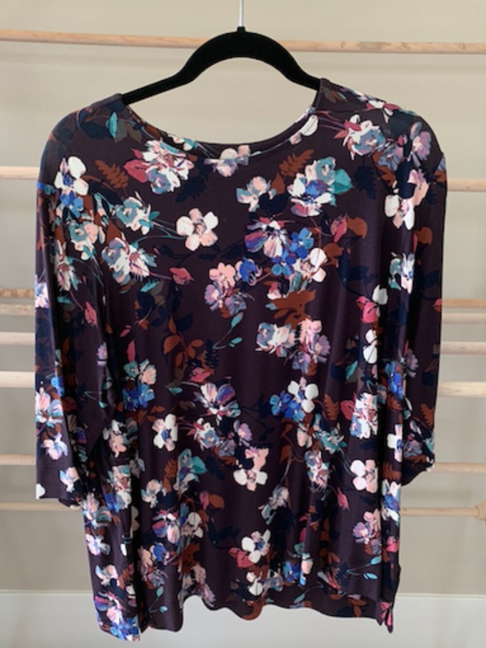 J. Jill Wearever Collection Plum Floral Knit Tunic Top NWT